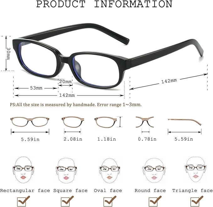 BG Retro Rectangle Glasses for Women