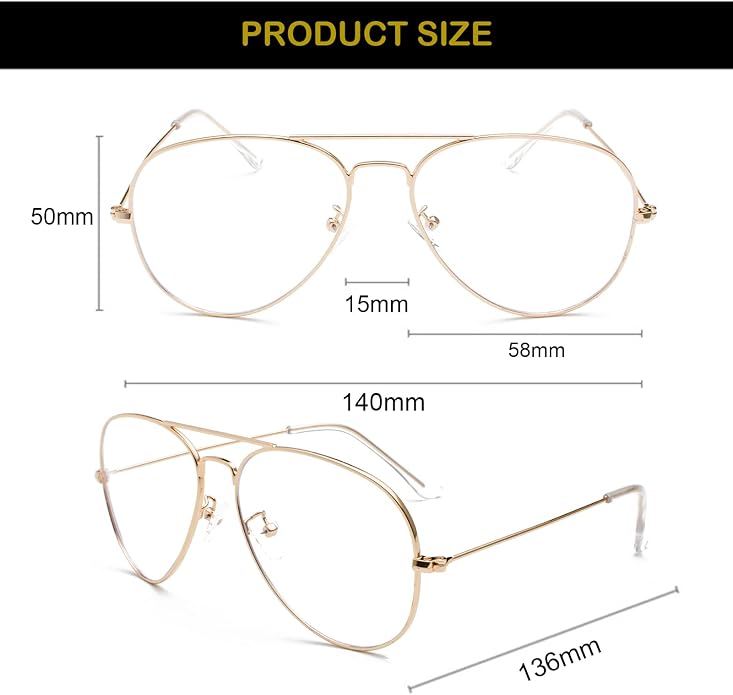 BG Aviator Glasses for Women & Men Metal Pilot Frame